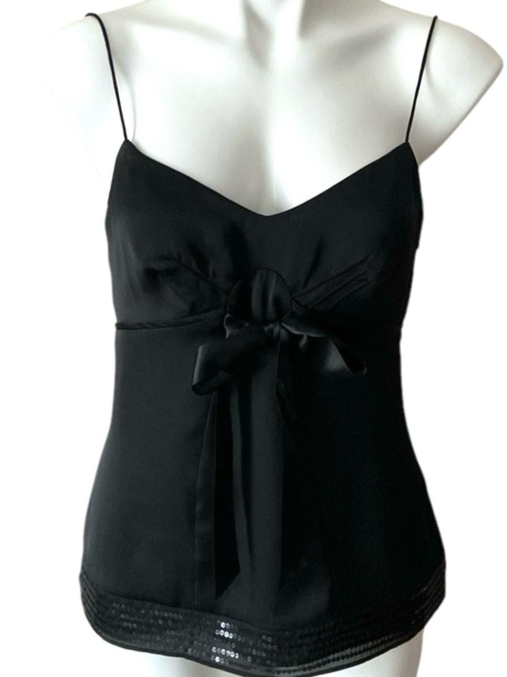 Loft Black Satin Tie-Front Spaghetti Strap Top